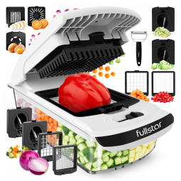 Fullstar Picador de Legumes e Vegetais 7 em 1 Ajustável, Recipiente de 1.2L, Branco