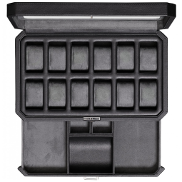 Caixa, Estojo de Couro com Gaveta de Manobrista para Relógios com 12 Compartimentos, ROTHWELL, Preto e Cinza