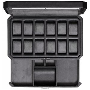 Caixa, Estojo de Couro com Gaveta de Manobrista para Relógios com 12 Compartimentos, ROTHWELL, Preto e Cinza