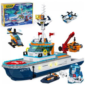 Kit STEM Navio Polar Glikid City Boat com luzes LED, helicóptero e submersível