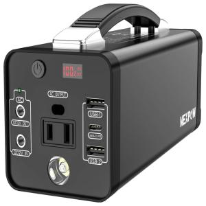 NEXPOW Estação de Energia Portátil 150W Saída DC 12V , 7A e USB e USB C Luz LED Peso 450gr