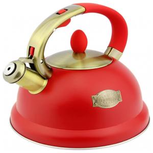 Chaleira de Chá TIMOZERO 3 Litros em Aço Inoxidável com Apito e Alça Ergonómica, Vermelha