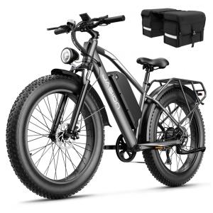 Bicicleta elétrica Jasion EB5 MAX cinza, pneus 26x4, motor até 2000W, bateria 48V 15Ah, 7 marchas, suspensão dianteira e voltagem 110V