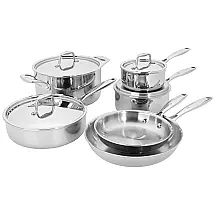 Conjunto de Panelas e Frigideiras Antiaderentes de Aço Inoxidável 3 Camadas, 10 Peças, HENCKELS 1020861, Prateado