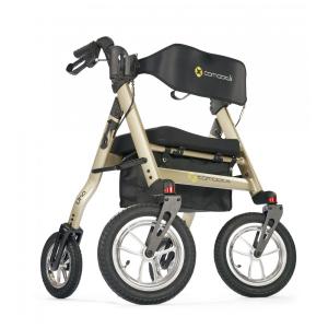 Andador para Idoso Dobrável até 136kg para Todo Terreno com Pneus Pneumáticos, Assento Ortopédico Extra Largo e Freios, Comodita