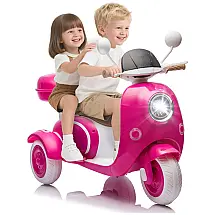 Moto Elétrica Infantil NEWDOOD 12V Rosa 2 Lugares 3 Rodas Bluetooth USB Baú Lento Start Estabilidade