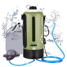 Chuveiro Portátil 12L com Bomba a Pressão e Mangueira para Acampamento, WADEO, Verde