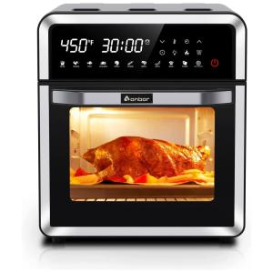 Forno Elétrico de Bancada 15 Litros 10 em 1 com Função Air Fryer, Aço Inoxdável, 110V 1600W, Aonbor, Prata