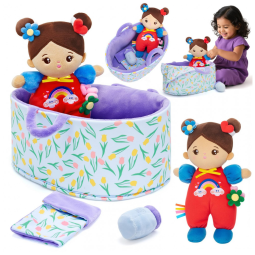 Conjunto de Presente Bebê Boneca Pelúcia 25 cm, Acessórios Incluídos, Amigo para Dormir e Brincar, Conjunto Mini,OUOZZZ
