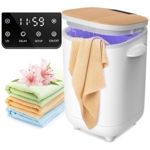 Aquecedor de Toalha Elétrico com Lâmpada UV, Visor LED, Temporizador de Atraso e Temperatura Ajustável, 110V, DEPFALL, Branco e Marrom