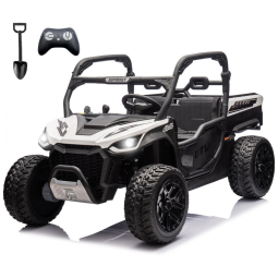 UTV Infantil Elétrico Sopbost Branco e Preto 24V 2 Lugares 4 Motores 75W Caçamba Grande Automática 4WD Pneus EVA Controle Bluetooth 10Ah
