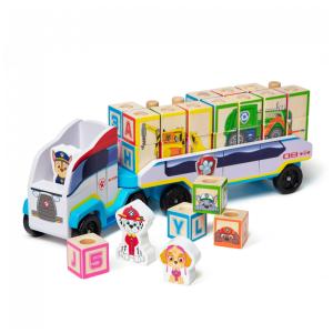 Caminhão de Bloco ABC de Madeira, Tema Patrulha Canina com 33 Peças para Crianças Acima de 3 Anos, Melissa & Doug