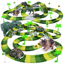 Pista de Corrida Dinossauros Playset Flexível com 252 Peças para Crianças de 3 a 6 Anos, Toyk, Verde