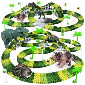 Pista de Corrida Dinossauros Playset Flexível com 252 Peças para Crianças de 3 a 6 Anos, Toyk, Verde