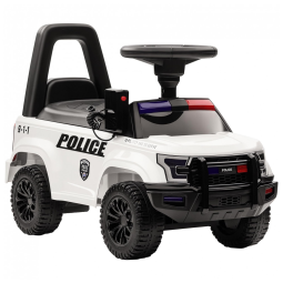 Carro Infantil Policial de Deslizar com os Pés, Possui Sistema de Som e Armazenamento Embaixo do Banco, Aosom, Branco