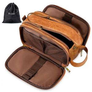 Necessaire Masculina de Couro, ELVIROS, Marrom Claro