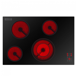 Cooktop elétrico radiant 77cm Empava 4 zonas vidro preto zona dupla Stop&Go 6700W 220V