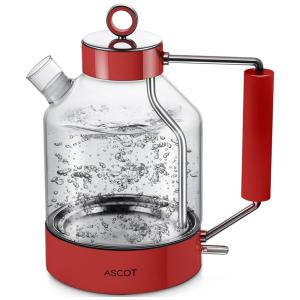 ASCOT Chaleira Elétrica de 1.6L, Aço Inoxidável, 1500W, 110V, Vermelha