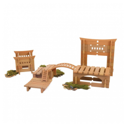 Conjunto de blocos de construção Guidecraft Tabletop Notch Blocks Eastern com 132 peças em plástico TPE para arquitetura em miniatura