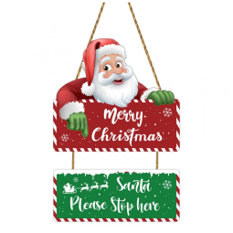 Decoração de Parede de Natal: Enfeite de Porta com Papai Noel Fofo e Placa de Feliz Natal - YUNKKIN