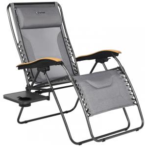 Cadeira Reclinável Ajustável Gravidade Zero com Apoio de Cabeça e Porta Copos, PORTAL, Cinza