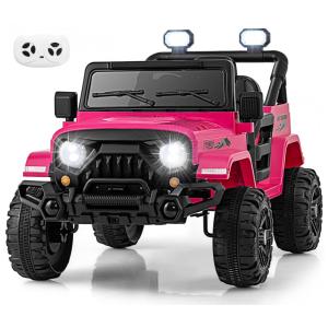 Carro Elétrico Infantil OLAKIDS Rosa 12V Controle Remoto Jeep LED Bluetooth 2 Velocidades Suspensão Música USB MP3 3-8 Anos