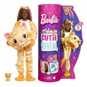 Cutie Revelação com Fantasia de Gatinho e 10 Surpresas Incluindo 1 Mini Pet com Mudança de Cor, BARBIE HHG20, Laranja