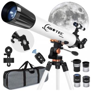 Telescópio Astronômico 400x com Adaptador de Celular, Controle Remoto e Bolsa para Transporte, ABOTEC, Branco