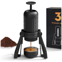 STARESSO Mini Máquina de Café Portátil e Compacta Compatível Cápsula e Café Moído, 180 mL, Preta