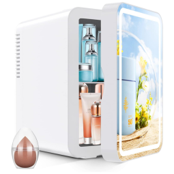 COOSEON Mini Geladeira para Skincare 6 Litros com Espelho, 110V, 12V, Branca