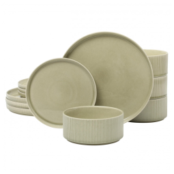 Aparelho de Jantar Gibson Elite Solana Coast - 12 Peças em Cerâmica de Pedra-Reativa para 4 Pessoas - Design Moderno e Requintado - Verde