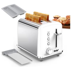 Torradeira de 2 Fatias com 6 Níveis de Tostagem em Aço Inoxidável, 900W, Branca, 110v, HORLOY HL202, Branco