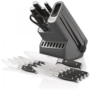 Conjunto de Facas Ninja K32015A em Aço Inoxidável com Bloco de Bancada e Afiador Embutido, 15 Peças, Preto