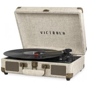 Toca Discos Portátil Vintage com Bluetooth, 3 Velocidades e Alto-Falantes Integrados, Victrola, Bege