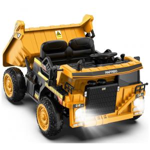Caminhão de Construção Elétrico Infantil 2 Assentos com Caçamba, 12V, ANPABO, Amarelo