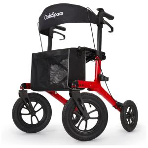 Andador Adulto Idoso com Apoio de Braço, Assento Acolchoado e Cesto, Suporta até 136 kg, OASISSPACE, Vermelho