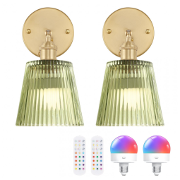 Arandela vintage sem fio Shenmoyl kit 2 peças vidro listrado verde LED recarregável controle remoto