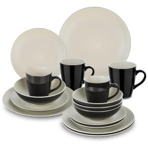 Aparelho de Jantar com 16 Peças em Cerâmica Incluindo Pratos e Bowls, Vancasso, Bege Taupe