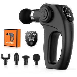 Massageador Pistola Elétrico Profissional Sem Fio 4 Acessórios, SHINEWOW, Preto