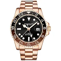 Relógio Masc, Quartz, Dual Hora, Prova D 100m, STUHRLING 3965.05, Dourado