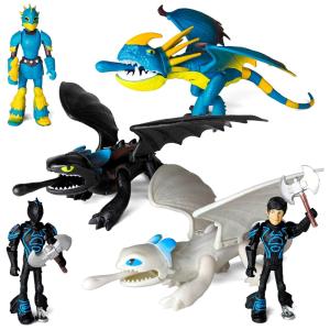 Conjunto de 6 Miniaturas de Dragões e Vikings de Ação Toysvill - Personagens Light Fury, Night Fury, Deadly Nadder, Hiccup, Astrid Hofferson