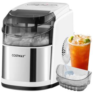 Máquina de Gelo até 12 kg em 24H Portátil com Colher e Cesta de Gelo, 110V, COSTWAY, Branca