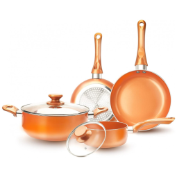 Jogo de Panelas com Revestimento Cerâmico, 6 Peças, FRUITEAM, Laranja