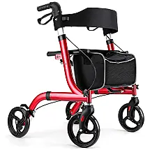 Andador Adulto para Idoso com Apoio de Braço, Assento Acolchoado e Cesto, Suporta até 136 kg - HEALCONNEX Vermelho
