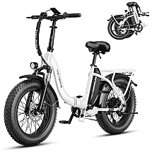 Bicicleta Elétrica Dobrável para Adultos 7 Velocidades até 64km com Amortecedor Duplo, 48V 500W, Heybike, Branca