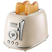 Torradeira Elétrica 2 Fatias com Slots Extra Largos, Bandeja de Migalhas Removível e 5 Níveis de Tostagem, 825W, VEVOR, Bege