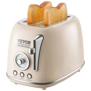 Torradeira Elétrica 2 Fatias com Slots Extra Largos, Bandeja de Migalhas Removível e 5 Níveis de Tostagem, 825W, VEVOR, Bege