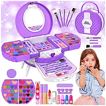 Kit de Maquiagem Infantil com 66 Peças para Crianças de 3 a 10 Anos, MINIFUN, Roxo e Branco