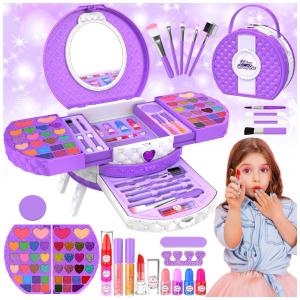 Kit de Maquiagem Infantil com 66 Peças para Crianças de 3 a 10 Anos, MINIFUN, Roxo e Branco
