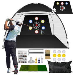 Rede de Treino para Golfe de 3m x 2,1m, inclui 9 Bolas de Golfe, 1 Tapete de Golfe e Mais Acessórios Inclusos para Ambientes Internos
